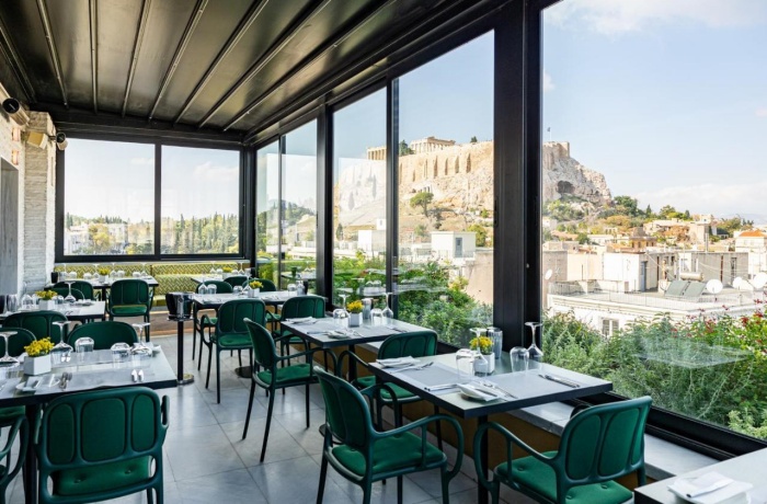 Der Ausblick auf die Akropolis aus dem Restaurant AthensWas in Athen