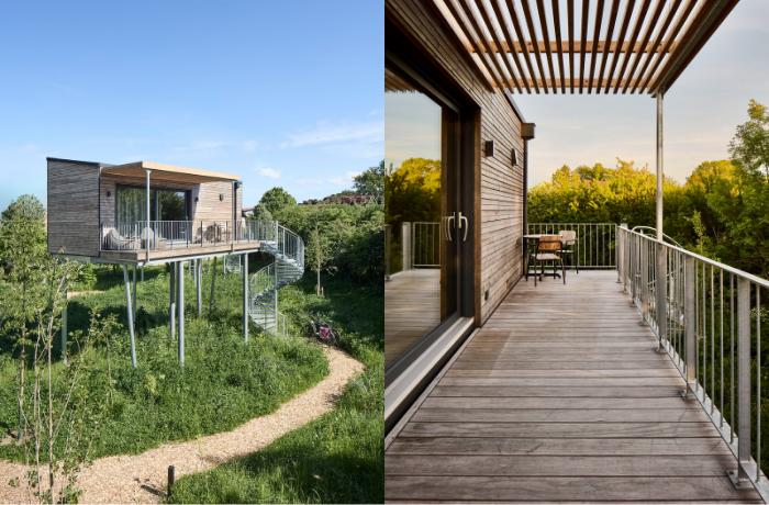 Moderne Baumhaussuite mit Panoramaterrasse und Naturblick an der Ostsee.